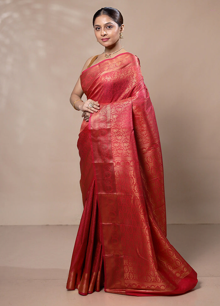 Red Kanjivaram Silk Saree With Blouse Piece