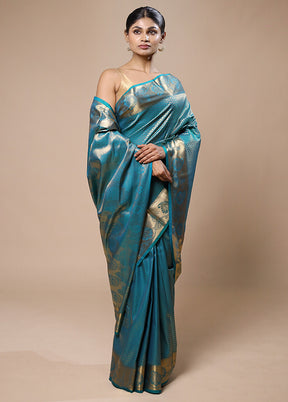 Blue Kanjivaram Silk Saree With Blouse Piece