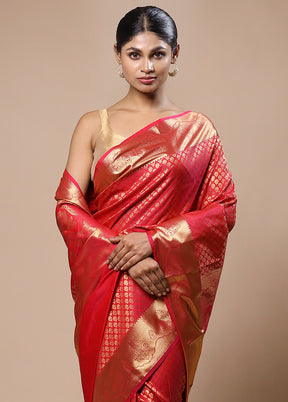 Red Kanjivaram Silk Saree With Blouse Piece