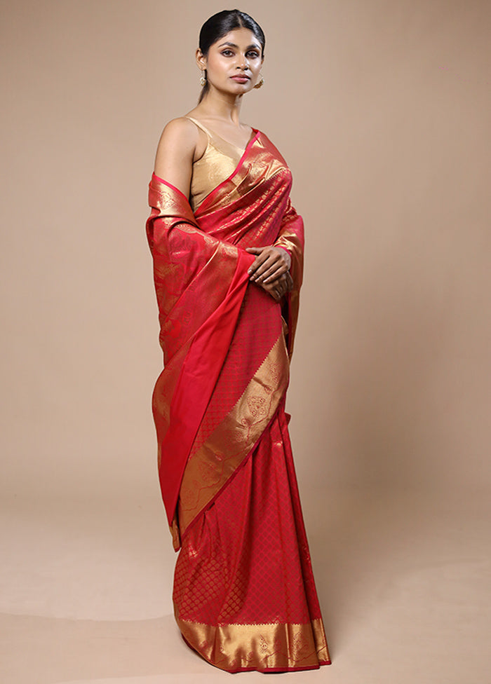 Red Kanjivaram Silk Saree With Blouse Piece