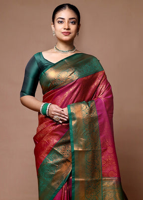 Pink Kanjivaram Silk Saree With Blouse Piece