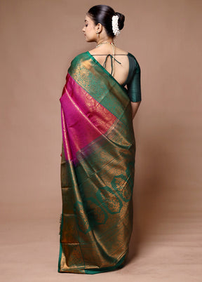 Pink Kanjivaram Silk Saree With Blouse Piece