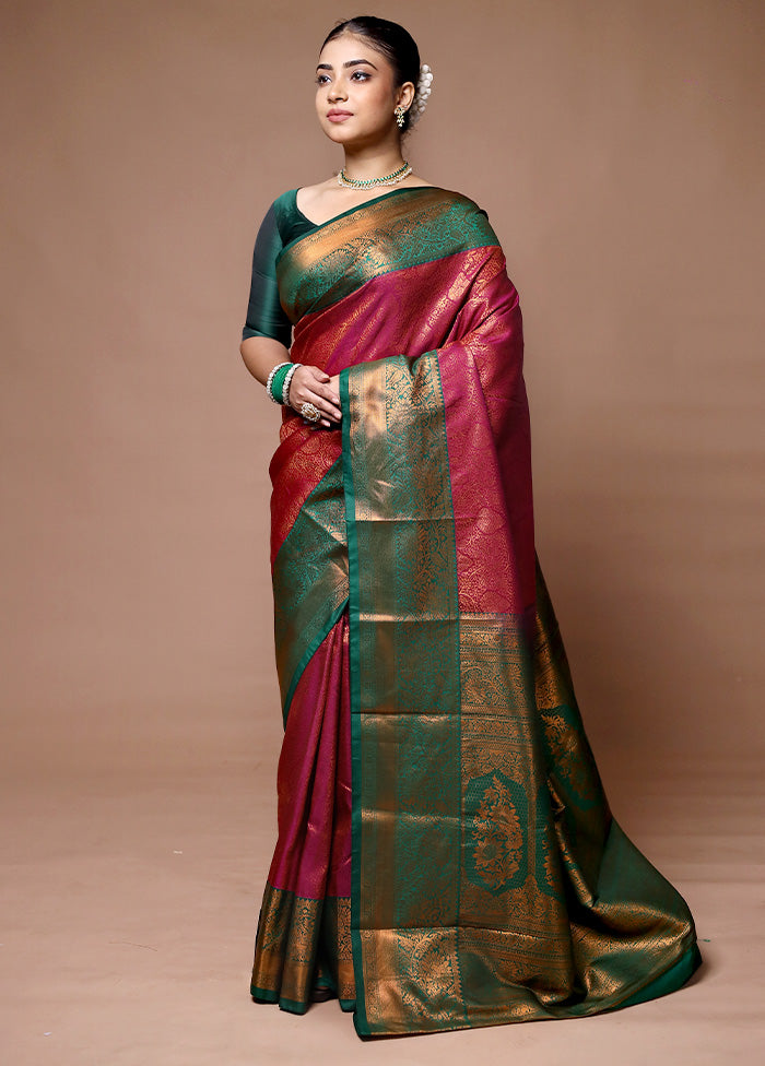 Pink Kanjivaram Silk Saree With Blouse Piece