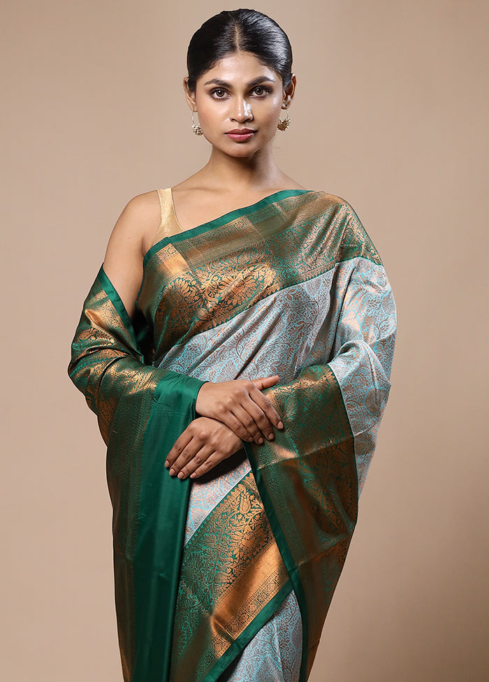 Blue Kanjivaram Silk Saree With Blouse Piece