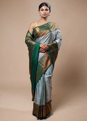 Blue Kanjivaram Silk Saree With Blouse Piece