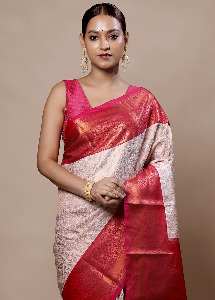 White Kanjivaram Silk Saree With Blouse Piece