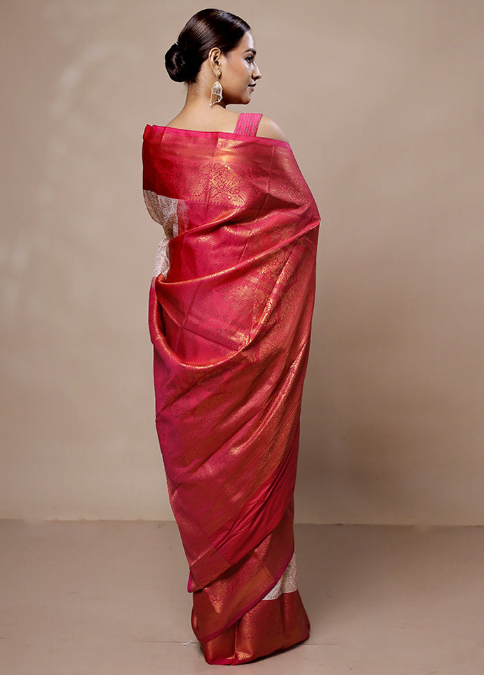 White Kanjivaram Silk Saree With Blouse Piece