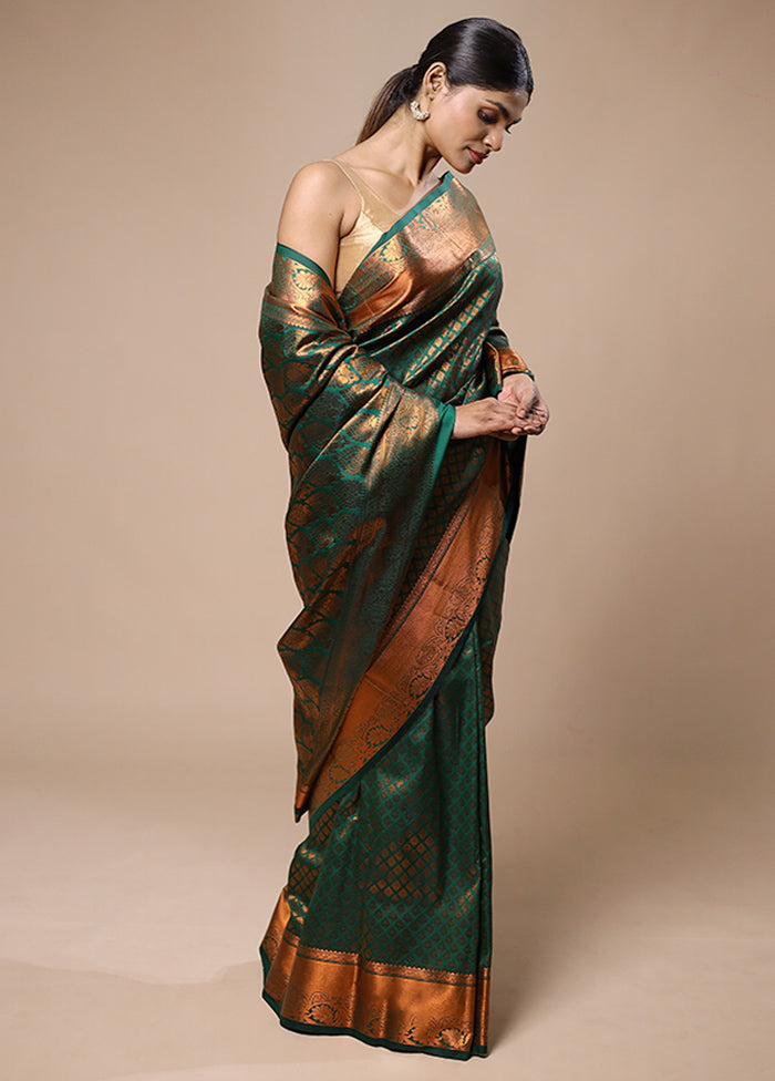 Green Kanjivaram Silk Saree With Blouse Piece