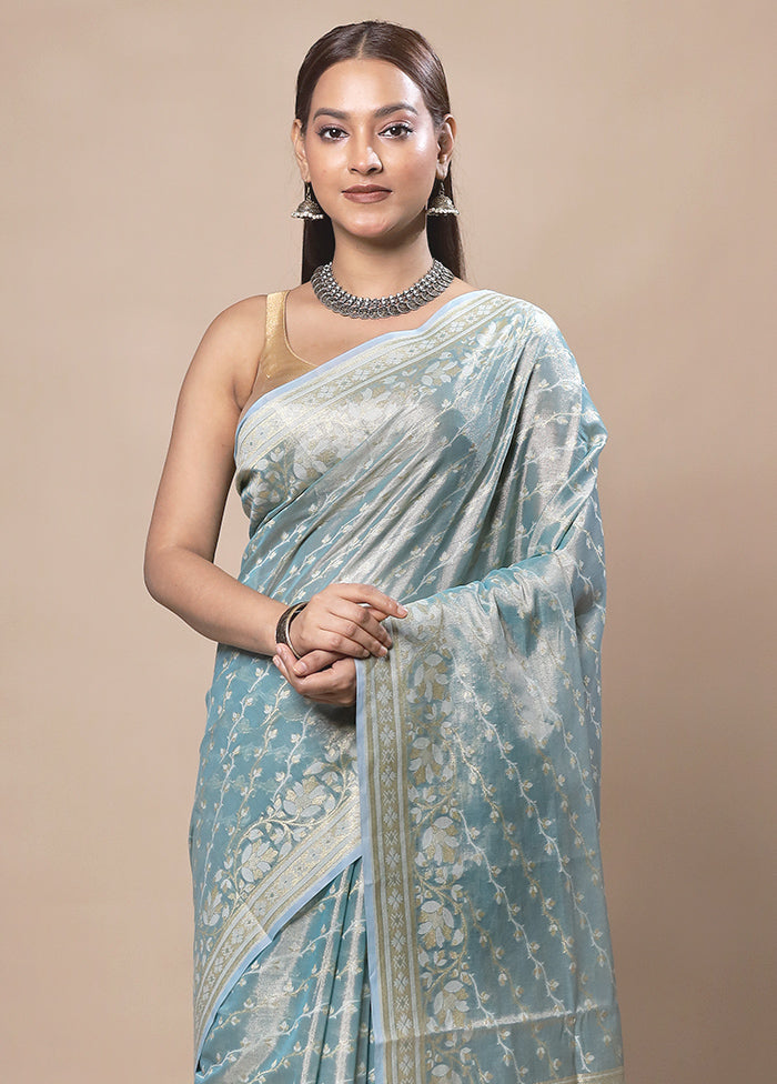 Blue Tissue Silk Saree With Blouse Piece