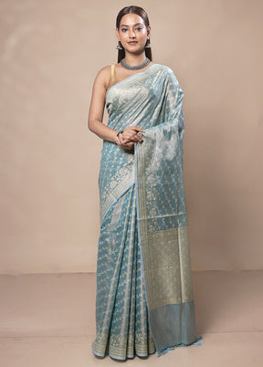 Blue Tissue Silk Saree With Blouse Piece