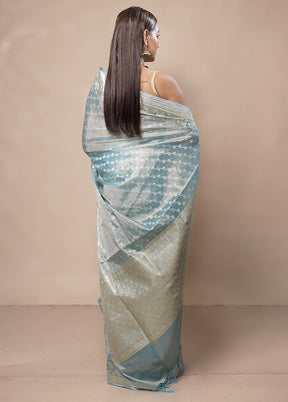 Blue Tissue Silk Saree With Blouse Piece