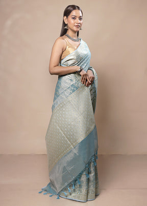 Blue Tissue Silk Saree With Blouse Piece