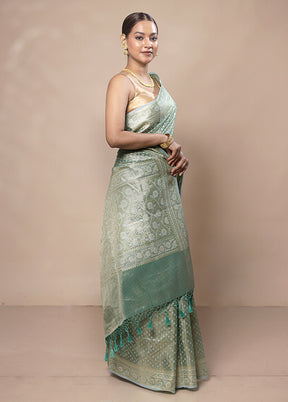 Green Tissue Silk Saree With Blouse Piece