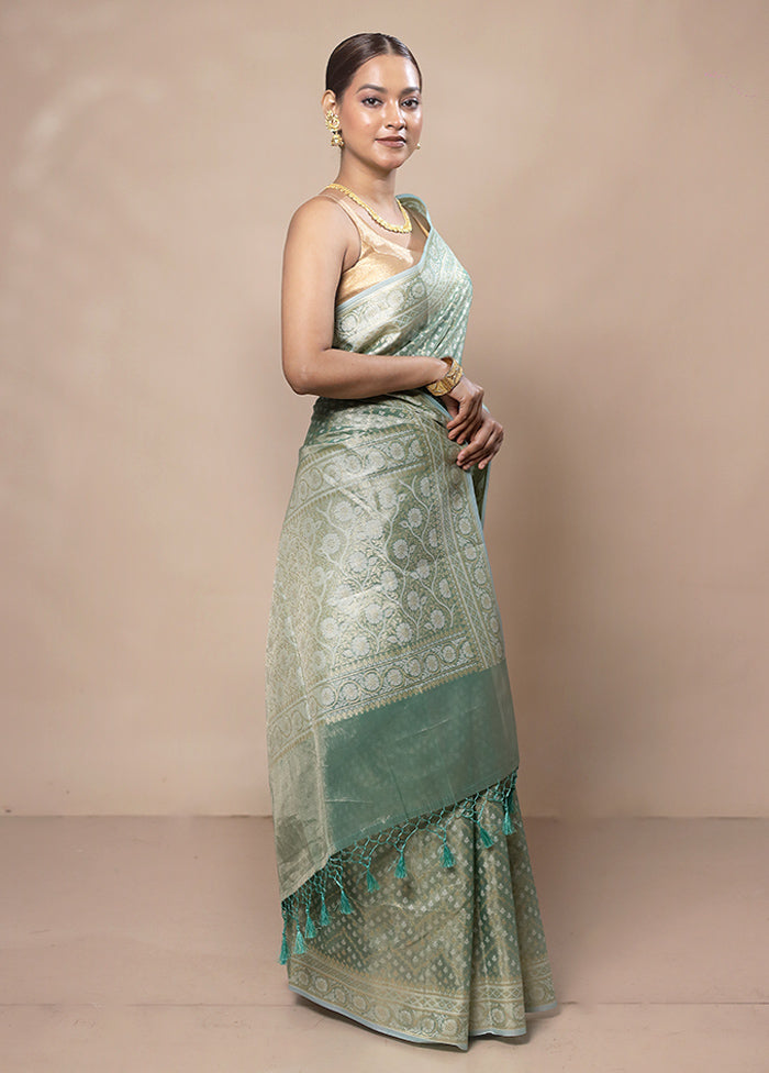 Green Tissue Silk Saree With Blouse Piece