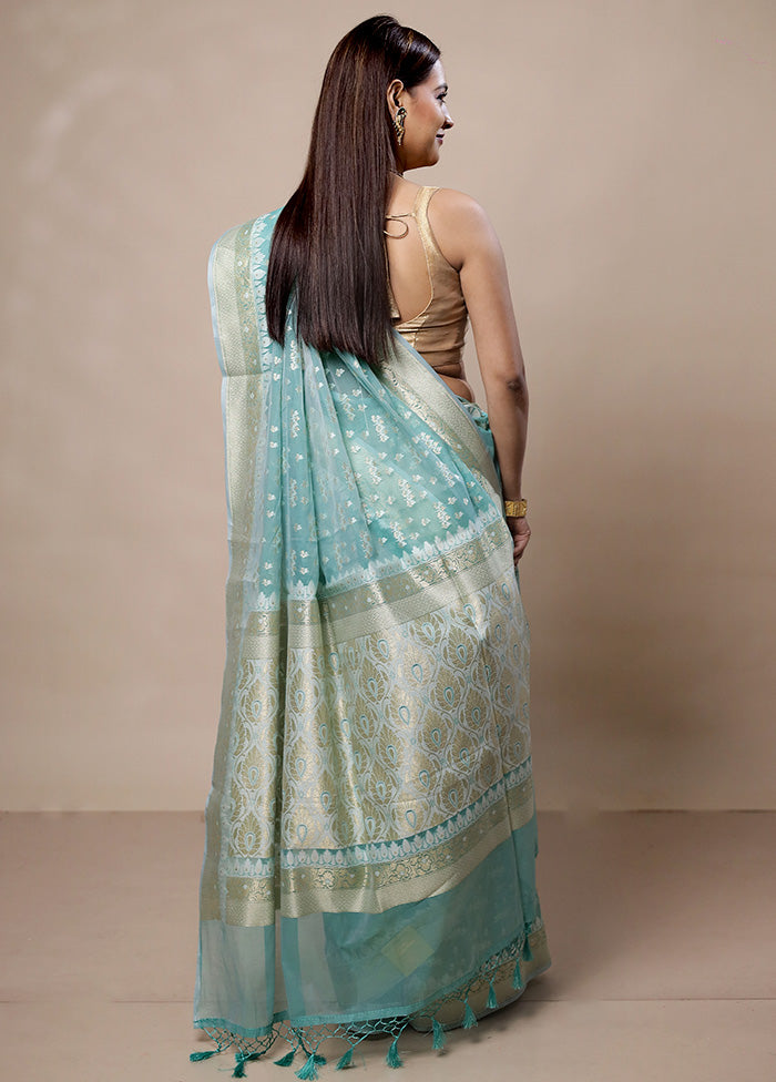 Blue Kora Silk Saree With Blouse Piece