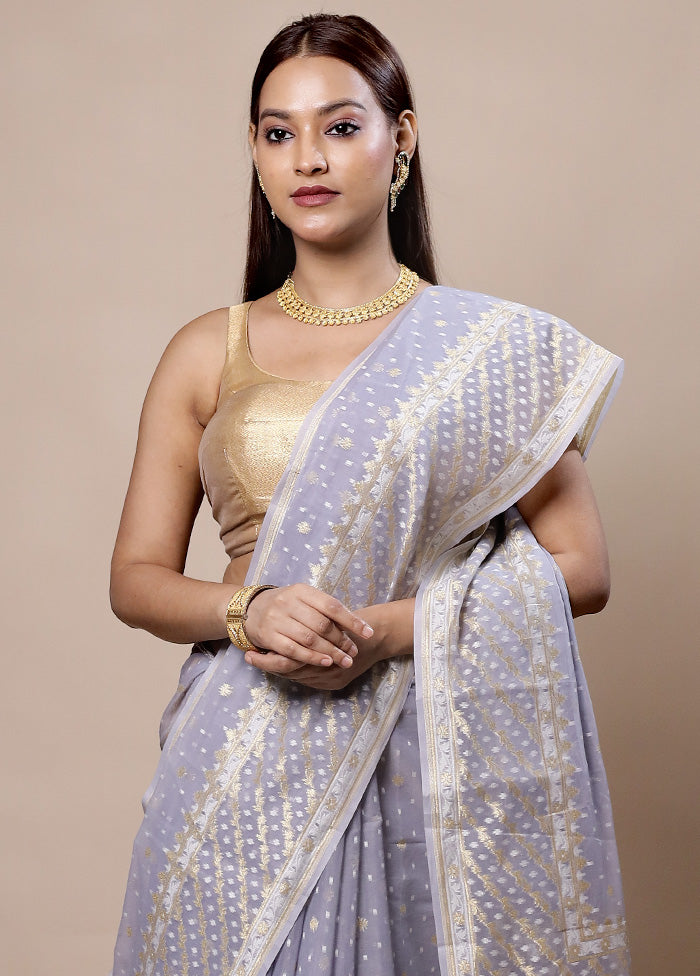 Grey Kora Silk Saree With Blouse Piece