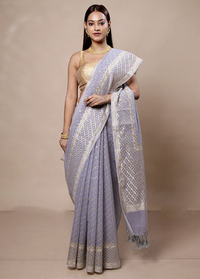 Grey Kora Silk Saree With Blouse Piece