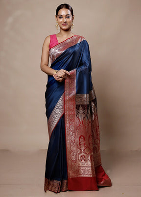 Blue Banarasi Silk Saree With Blouse Piece