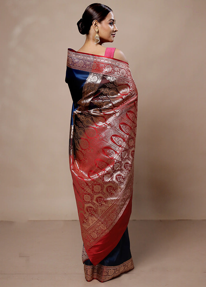 Blue Banarasi Silk Saree With Blouse Piece