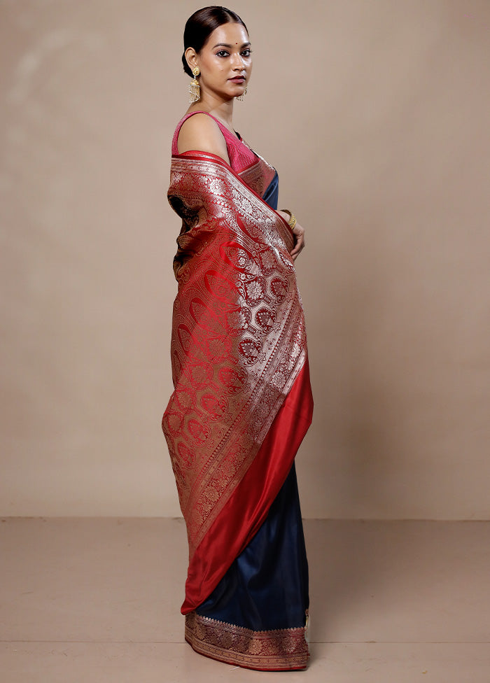 Blue Banarasi Silk Saree With Blouse Piece