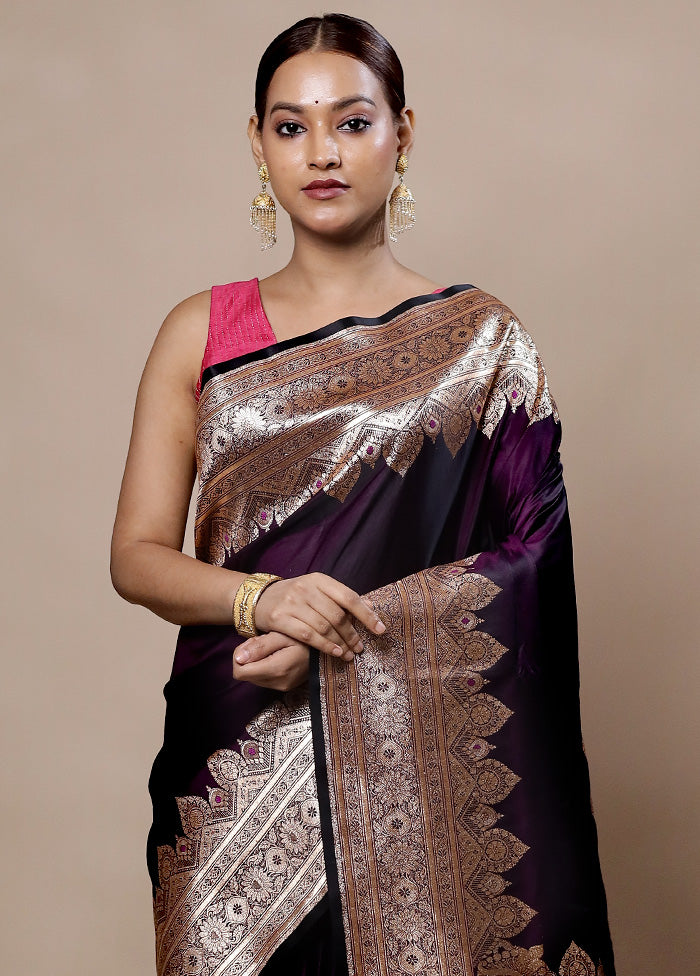 Wine Banarasi Silk Saree With Blouse Piece