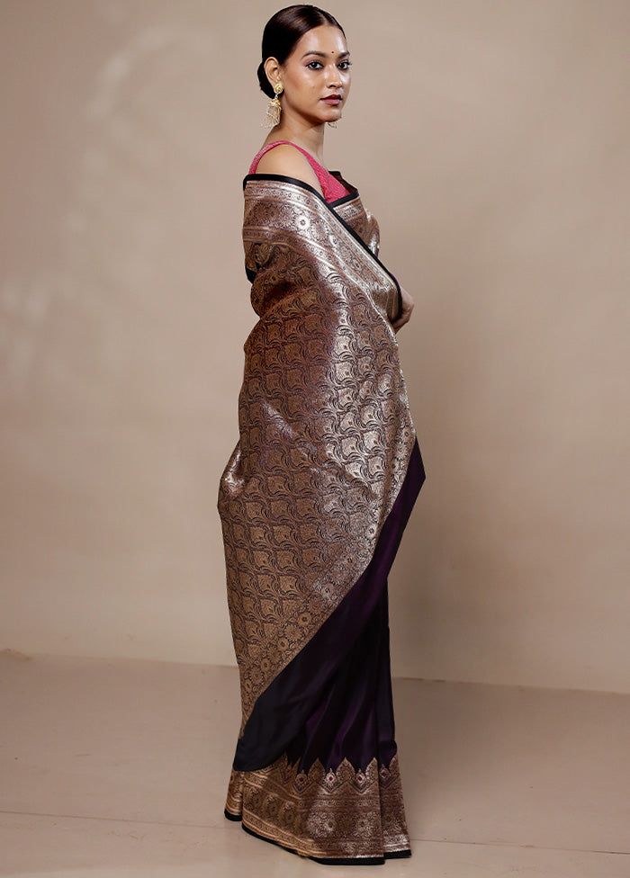 Wine Banarasi Silk Saree With Blouse Piece