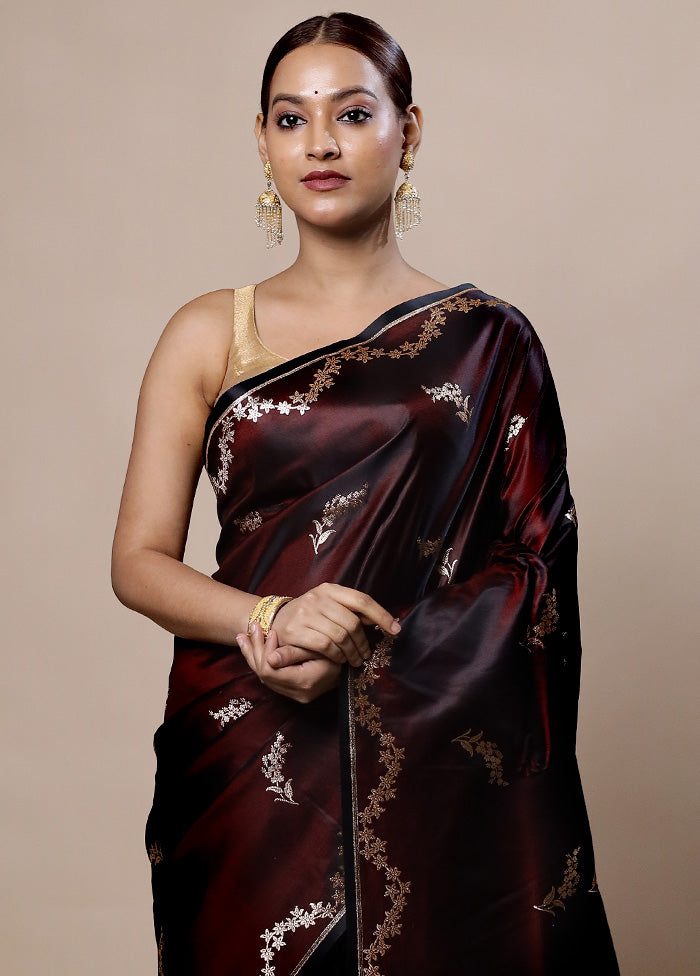 Maroon Banarasi Silk Saree With Blouse Piece