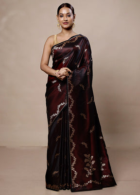 Maroon Banarasi Silk Saree With Blouse Piece