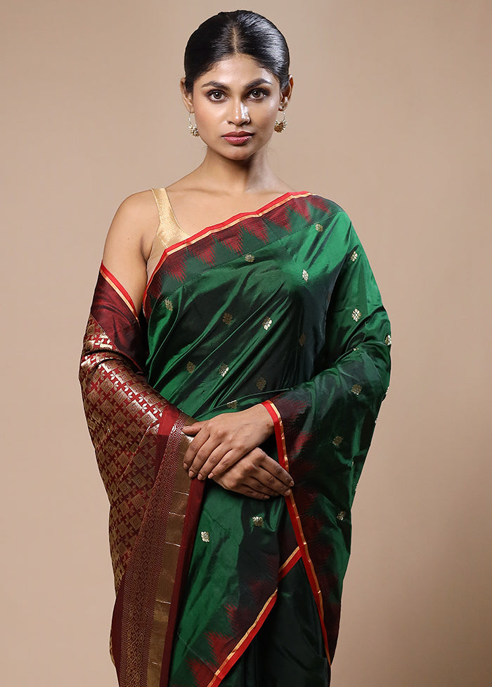 Green Kanjivaram Silk Saree With Blouse Piece