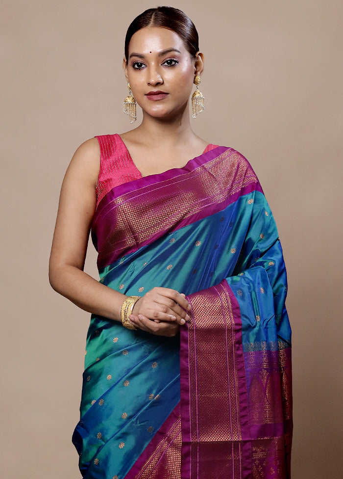 Blue Kanjivaram Silk Saree With Blouse Piece