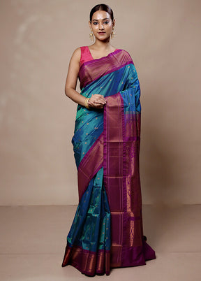 Blue Kanjivaram Silk Saree With Blouse Piece