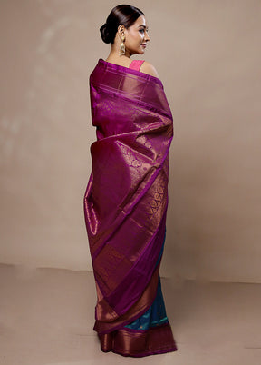 Blue Kanjivaram Silk Saree With Blouse Piece