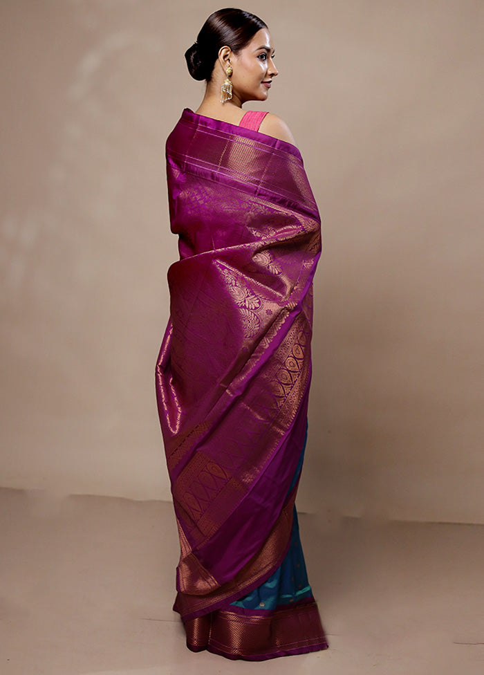 Blue Kanjivaram Silk Saree With Blouse Piece