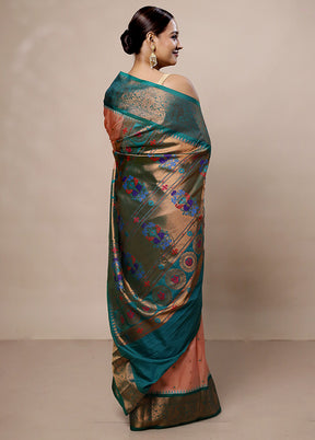 Peach Kanjivaram Silk Saree With Blouse Piece