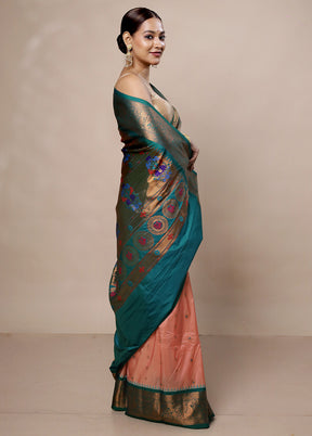 Peach Kanjivaram Silk Saree With Blouse Piece