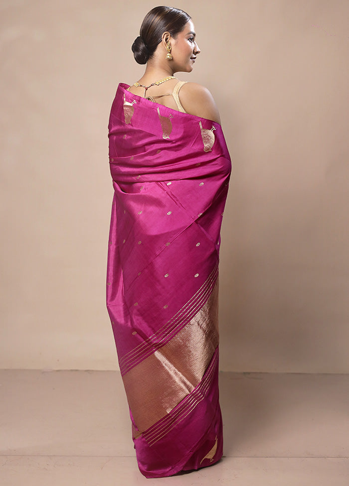 Pink Handloom Katan Pure Silk Saree With Blouse Piece