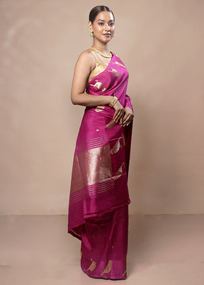 Pink Handloom Katan Pure Silk Saree With Blouse Piece