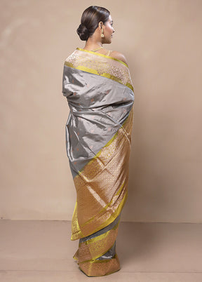 Grey Handloom Katan Pure Silk Saree With Blouse Piece