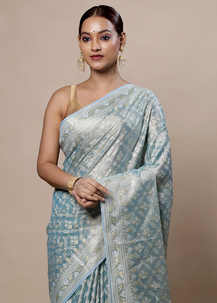 Blue Tissue Silk Saree With Blouse Piece