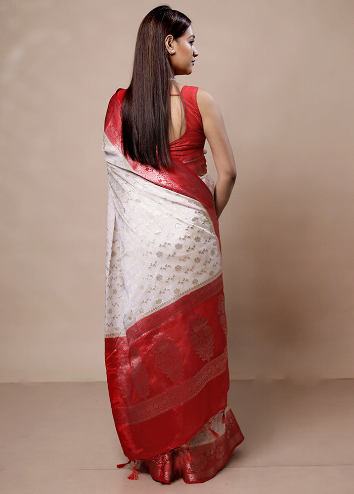 White Kora Silk Saree With Blouse Piece