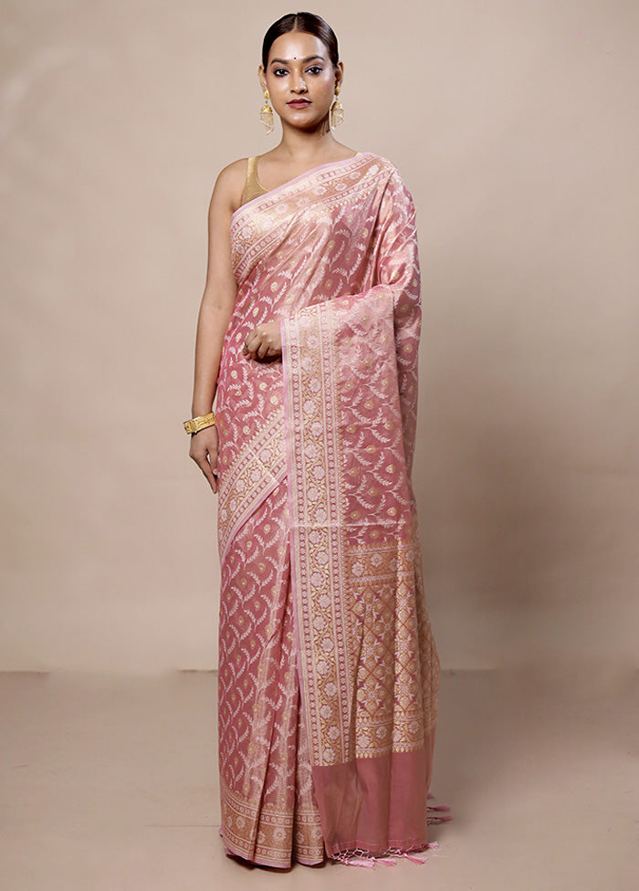 Pink Tissue Silk Saree With Blouse Piece