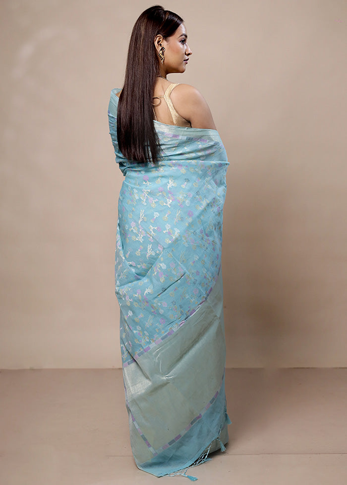 Blue Kora Silk Saree With Blouse Piece