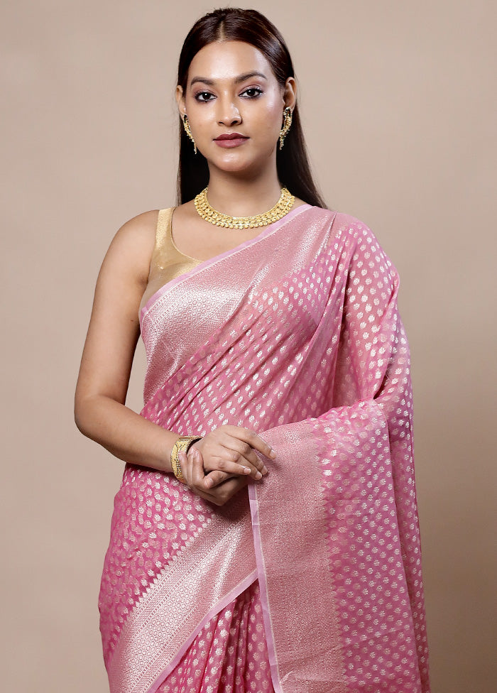 Pink Kora Silk Saree With Blouse Piece