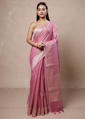 Pink Kora Silk Saree With Blouse Piece