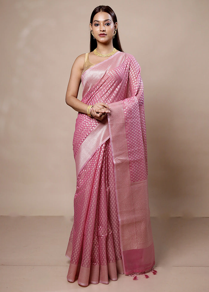 Pink Kora Silk Saree With Blouse Piece