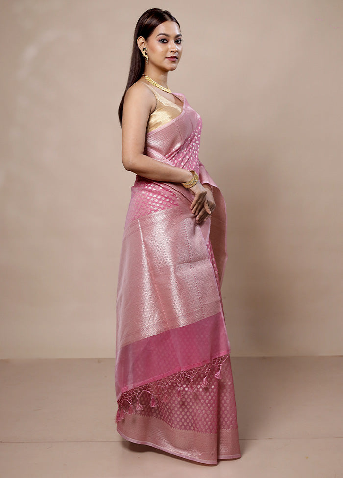 Pink Kora Silk Saree With Blouse Piece