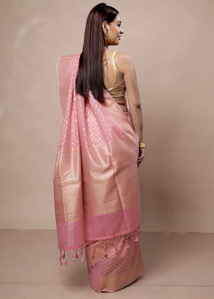 Pink Kora Silk Saree With Blouse Piece