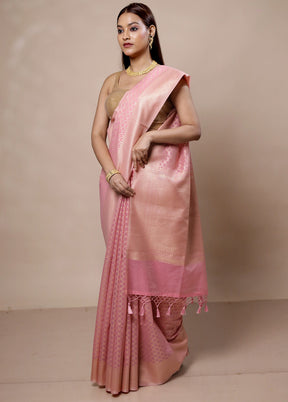 Pink Kora Silk Saree With Blouse Piece