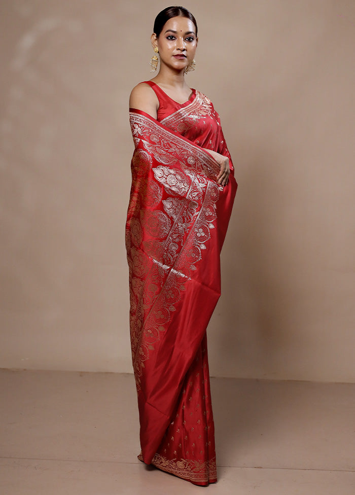 Red Banarasi Silk Saree With Blouse Piece