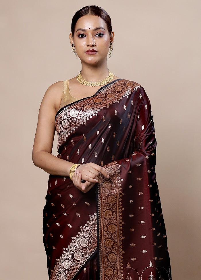 Brown Banarasi Silk Saree With Blouse Piece